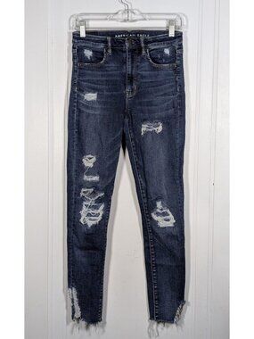 American Eagle Women's Size 6 Super High Rise Jegging Distressed Stretch Blue